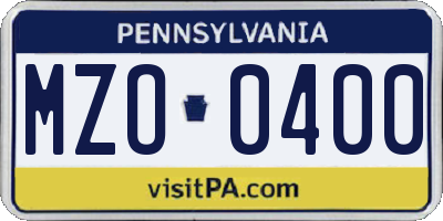 PA license plate MZO0400