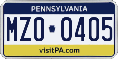 PA license plate MZO0405