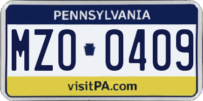 PA license plate MZO0409
