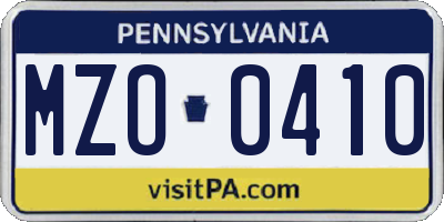 PA license plate MZO0410