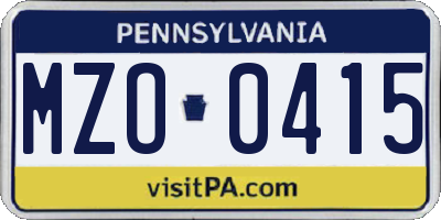 PA license plate MZO0415