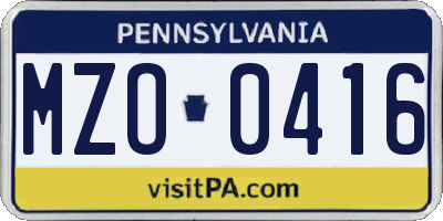 PA license plate MZO0416