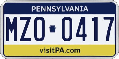 PA license plate MZO0417