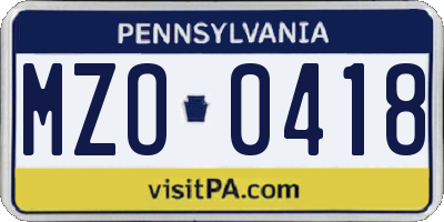 PA license plate MZO0418