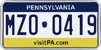 PA license plate MZO0419