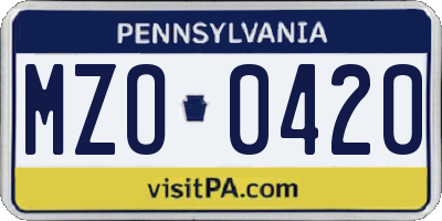 PA license plate MZO0420
