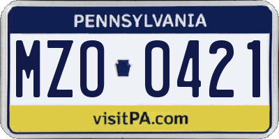 PA license plate MZO0421