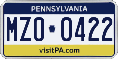 PA license plate MZO0422