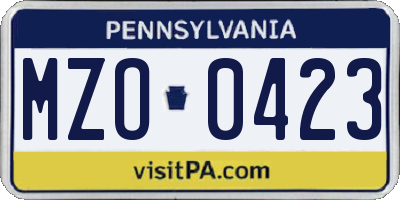 PA license plate MZO0423