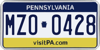 PA license plate MZO0428