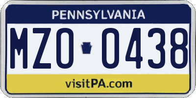PA license plate MZO0438