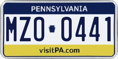 PA license plate MZO0441