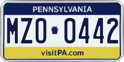 PA license plate MZO0442
