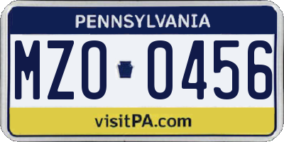 PA license plate MZO0456