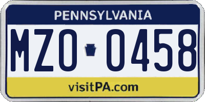 PA license plate MZO0458
