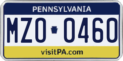PA license plate MZO0460