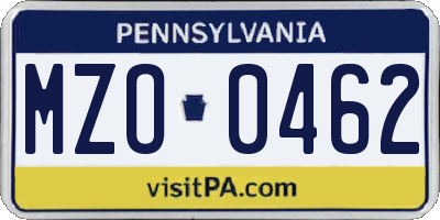 PA license plate MZO0462