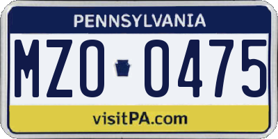 PA license plate MZO0475
