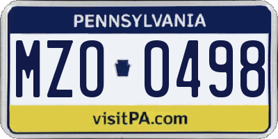 PA license plate MZO0498