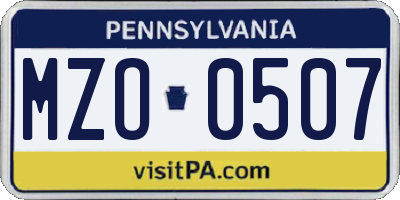 PA license plate MZO0507