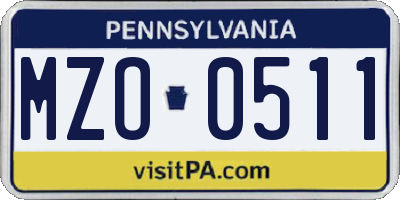 PA license plate MZO0511