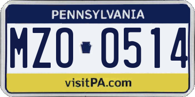 PA license plate MZO0514