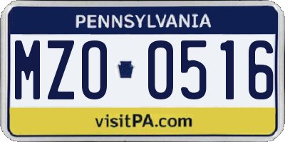PA license plate MZO0516