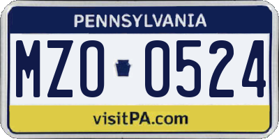 PA license plate MZO0524