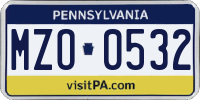 PA license plate MZO0532