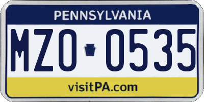PA license plate MZO0535