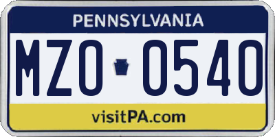 PA license plate MZO0540