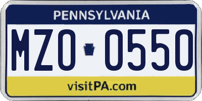 PA license plate MZO0550