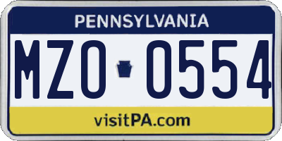 PA license plate MZO0554