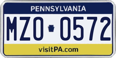PA license plate MZO0572