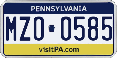 PA license plate MZO0585