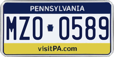 PA license plate MZO0589