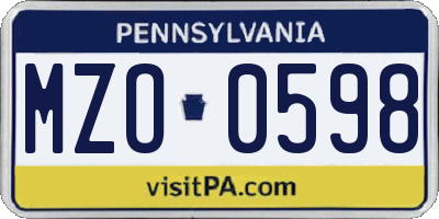 PA license plate MZO0598