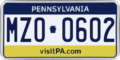 PA license plate MZO0602