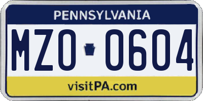 PA license plate MZO0604