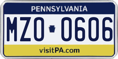 PA license plate MZO0606