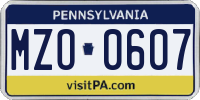 PA license plate MZO0607