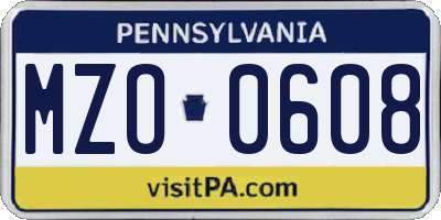 PA license plate MZO0608