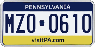 PA license plate MZO0610