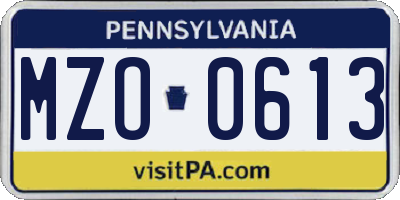 PA license plate MZO0613
