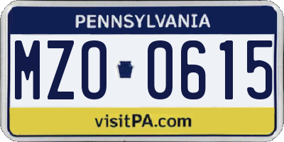 PA license plate MZO0615