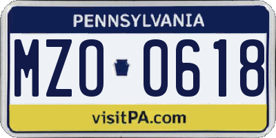 PA license plate MZO0618