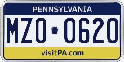 PA license plate MZO0620