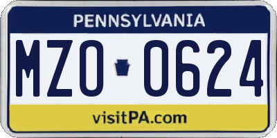 PA license plate MZO0624