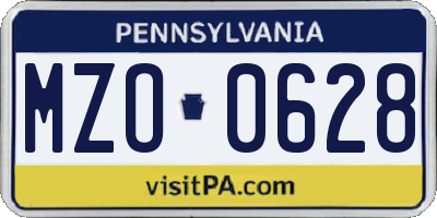 PA license plate MZO0628