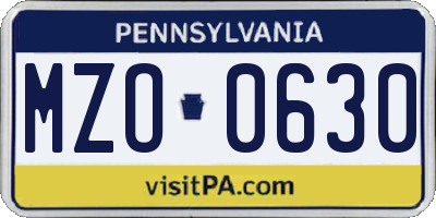 PA license plate MZO0630